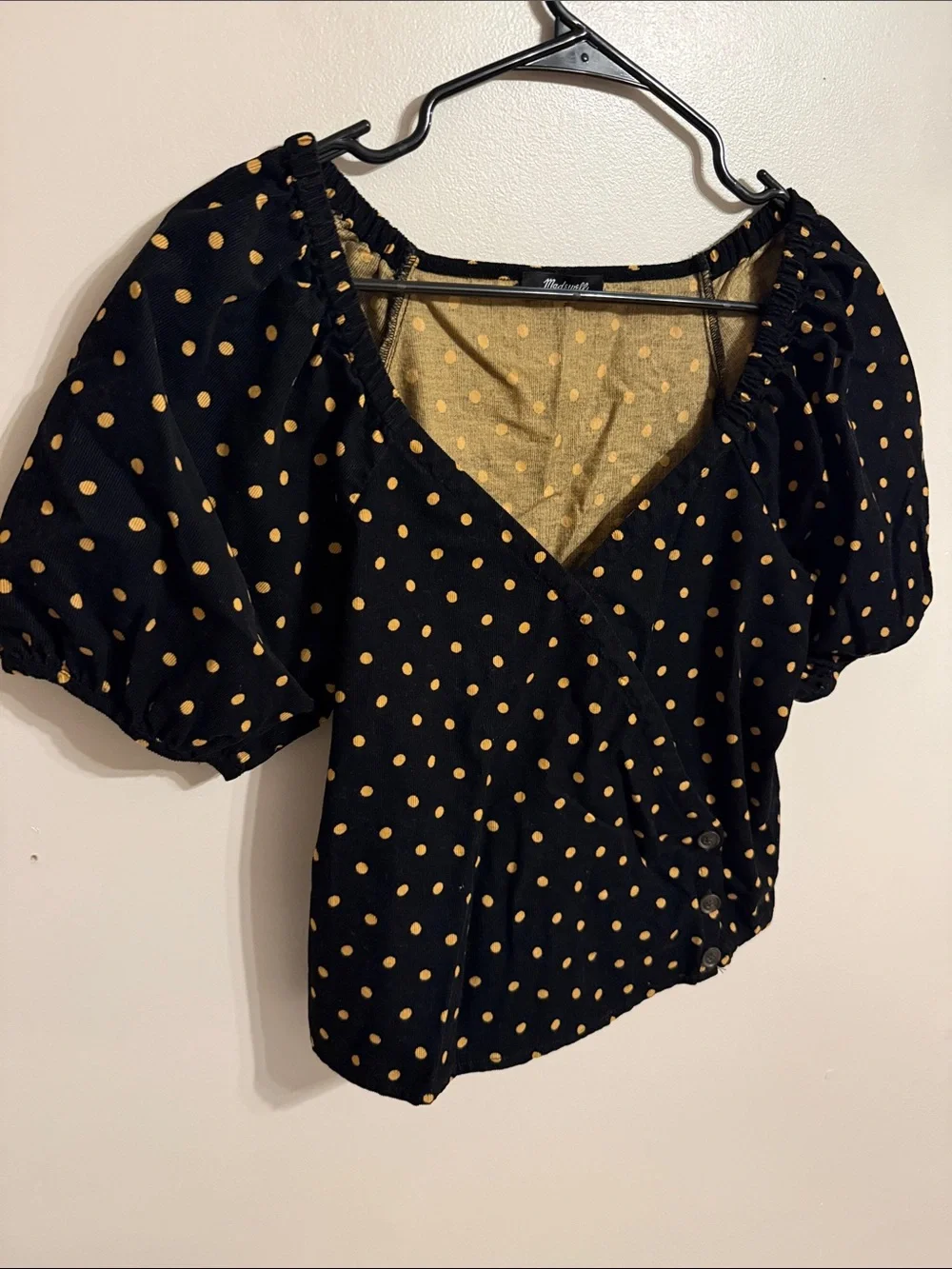 Madewell‎ Corduroy Puff-Sleeve Wrap Top in Oval Dot Estimated Size Small